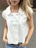 Camisa de Muñeca Estilo Coreano para Mujer 2026 con Botones Redondos Grandes de Doble Fila, Mangas Cortas, Mangas Acampanadas, Top para Mujeres Petites, Venta al por Mayor de Nicho