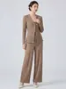 Trajes Femininos da Moda 2026, Jaqueta Cardigã Popular e Mais Vendida Deste Ano, Calça de Sarja Reta para o Trabalho, Conjunto de Duas Peças Estilo Issey Miyake