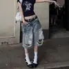 Shorts de mezclilla de estilo callejero americano retro con diseño desgarrado, talla grande, para hombres y mujeres, shorts holgados de pierna ancha para el verano