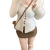 Estilo Coreano Cor Sólida Renda Emenda Tricot de Manga Comprida Outono e Inverno Novo Top Feminino com Aparência Emagrecedora Fábrica de Tricot