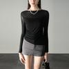 Design Sense Soft Mesh Top Chic Niche Cintura Camisa de manga comprida Base