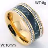 Anillo de 10 mm de ancho, estilo retro europeo y americano, personalizado y moderno, con incrustaciones de turquesa sintética, anillo de acero inoxidable para mujer con incrustaciones de diamantes de doble cara