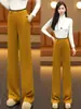Pantalones de pierna ancha de acetato y cachemira a la moda para mujer, engrosados y cálidos para otoño e invierno, pantalones de pierna recta de mezcla de lana, de cintura alta, adelgazantes y casuales