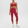 Ropa Nueva para Yoga Sexy Amigable con la Piel Cuello Halter Espalda Hermosa Sujetador Deportivo Pantalones Ajustados de Cintura Alta Pantalones de Longitud Media Conjunto de Fitness
