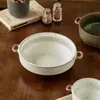 Cuenco de gres esmaltado con doble asa cuenco de cerámica retro vajilla japonesa al por mayor cuenco grande para el hogar cuenco para sopa cuenco práctico portátil
