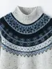 Suéter de cashmere jacquard Fair Isle para mulheres, estiloso e moderno, com mangas raglã, camada base de tricô de cashmere