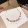Pulsera de circón rosa cuadrado ultra brillante, moderna, exquisita, versátil, lujo ligero, sensación de alta gama, joyería para mujer