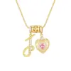 Collar de Cadena de Clavícula de Moda Versátil con Colgante de Zirconia, Letras del Alfabeto de Corazón, Cadena de Cobre Chapado, Colgante, Venta Caliente Cruzada