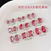 Adornos para uñas K9 rojo-rosado, sin base, de ángulo recto, multifacéticos, ultra brillantes, strass grandes hechos a mano con forma de huevo de paloma, bolitas de strass para uñas, accesorios decorativos