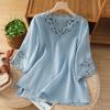 Tops Casuales Súper Bonitos para Mujer Verano 2025 Nuevos Sueltos Únicos Hermosos Estilo Azul Camisas de Manga Corta