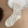 Calcetines Florales Ligeros de Primavera para Mujer, Calcetines de Media Pantorrilla, Calcetines de Algodón para Todas las Estaciones, Estilo Coreano, Estilo Universitario, Estilo Japonés, Femeninos, con Lazo y Encaje