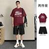 Traje de camiseta de verano para hombre transfronterizo Drapeado Suelto Manga corta Casual Manga media Camiseta de moda Pantalones a media pierna Conjunto de dos piezas