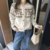 Suéter retro estilo coreano Fair Isle suave, nuevo modelo otoño e invierno 2026, cuello redondo, bloques de color, jacquard, cárdigan de punto de manga larga