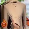 Camiseta Básica Cepillada Engrosada con Cuello Alto Pequeño para Mujer en Primavera, Otoño e Invierno con Terciopelo y Engrosamiento Nuevo Top Cálido 2025 para Mujer