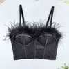 Top Cropped Fishbone Y2K Americano Feminino com Bojo Integrado Bandeau Peça Externa Top Hot Girl Curto Doce e Picante Corset de Penas