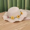Sombrero de Paja para Niños Verano Corona Floral Lindo Sombrero de Playa Ondulado Protección Solar para Exteriores Viajes Sombrero de Pescador de Ala Ancha