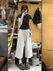 Novedad de Verano Estilo Deportivo de Moda Pantalones Cortos de Cintura Alta para Hombres y Mujeres, Pantalones Acampanados de Pierna Ancha de Corte Holgado, Versión para Parejas, Tendencia de Ins