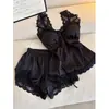 Conjunto de pijama de shorts con camisola ribeteada de encaje negro, puro y sexy, estilo francés para mujer, nuevo conjunto de ropa para el hogar de verano 2026