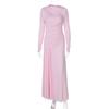 Ropa de Mujer de Amazon 2025 Verano Nueva Moda Ajustado Plisado Cremallera Cuello Redondo Manga Larga Vestido al Por Mayor