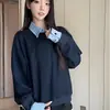 Nueva sudadera con cuello de camisa de dos piezas de estilo americano de moda para otoño/invierno para mujer, holgada y casual, top versátil como capa base, estilo transfronterizo de moda