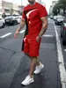 Conjunto de dos piezas de camiseta y shorts con estampado digital 3D de verano transfronterizo de Amazon para hombre, ropa masculina simple, casual y moderna