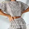 Conjunto de Moda Casual de Verano para Mujer con Estampado de Leopardo Top y Shorts, Venta Caliente Transfronteriza Europea y Americana en Amazon, Venta al por Mayor
