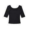 Camiseta básica sencilla de cuello redondo y manga tres cuartos estilo europeo y americano, color puro, verano, delgada, corta, sexy, para mujer