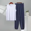 Conjunto casual de chaleco sin mangas y pantalones jogger para hombre, nuevo estilo de verano, conjunto de dos piezas transpirable y holgado para el hogar