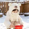 Sombrero de Invierno y Otoño para Niños Sombrero de Lana de Oso Sombrero de Algodón Tejido para Niñas Cálido Sombrero de Bebé Bufanda Conjunto de Dos Piezas
