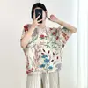 Camiseta Estampada Plegada Transfronteriza Nueva de Verano Manga Murciélago Holgada Diseño Simple Sentido Rosa Top Versátil