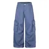 Z072 Calle Principal Estilo Neutro Americano Retro Ropa de Trabajo Tendencia Urbana Diseño Multibolsillos Pantalones Casuales Holgados de Pierna Ancha para Hombre