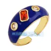 Anillo P17 Popular Europeo y Americano Colorido Esmalte de Goteo Microincrustado Encantadora Cara Sonriente Ángel Flor Circonita