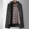 Casaco Masculino Artesanal Outono/Inverno 2025 Estilo Executivo com Forro de Plumas Removível, Jaqueta de Lã Quente para Jovens Profissionais
