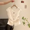 Top Corto Negro Francés de Cuello en V con Mangas Abullonadas para Mujer 2026 Verano Nuevo Diseño con Sentido Estilo Coreano Camiseta de Manga Corta Blusa