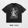 Camiseta Informal Holgada de Manga Corta con Estampado de Dibujos Animados y Anime, Algodón Lavado Transpirable Delgado de Verano, Transfronteriza, 230g
