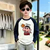 Camiseta de Manga Larga de Algodón Puro con Bloques de Color Estilo Urbano para Niños, Primavera Temprana, Estilo Coreano, Tallas Mediana y Grande para Niños, Camiseta Básica Versátil con Mangas Raglán