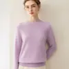 Suéter de Gola Redonda 100% Caxemira para Mulheres, Novo Tricô Liso para Outono e Inverno, Suéter de Caxemira com Caimento Solto