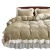 Conjunto de quatro peças de roupa de cama de inverno estilo francês, grau A, veludo de leite com renda plissada em relevo, capa de edredom e lençol de cama espessados e quentes 4