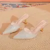 Estilo Francês Cor Champanhe Meias Pantufa Baotou Femininas Sandálias Simples Elegantes Versáteis Salto Fino Salto Alto Pantufas tamanho grande 41-43