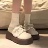 Mocassins plataforma populares de sola grossa para mulheres, nova moda outono 2026 sapatos de cadarço com laço estilo Birkenstock para mulheres