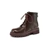 2024 Botas Retro de Tacón Estilo Nuevo Cremallera Trasera Botas Martin Retro Comercio Exterior con Cordones Botas de Tobillo para Viajar Botas Romanas Gruesas para Mujeres de Mediana Edad