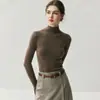 18 Pinos Reais com Etiqueta! Suéter de Lã Penteada Fio Yangtze 100% Lã Feminino Gola Alta Fina Justo Versátil Camisa Base