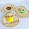 Productos de Bambú Plato de Fruta Tejido a Mano Bandeja de Té Cesta Tejida de Bambú Pastelería Bocadillo Plato de Fruta con Hilo Rojo