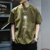 Camiseta de Manga Corta para Hombre de Suede Pesado Estilo Retro Americano, Holgada, Talla Grande, Cuello Redondo, Marca Trendy de Verano, Camiseta Fluida