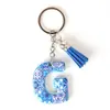 Llavero de Resina con 26 Letras de Venta Caliente Transfronteriza con Borla, Colgante Personalizado, Accesorio para Bolso de Coche