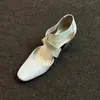 Versión de piel de oveja~Nuevos zapatos de tacón alto de ballet versátiles estilo vintage para mujer con tacones gruesos, tiras cruzadas, diseño hueco, sandalias casuales de punta cerrada