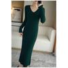 Vestido de Malha de Manga Longa para Mulheres no Outono e Inverno Novo Versátil Gola Slim Camisa Base para Mulheres Vestido Suéter Longo Justo para Mulheres