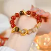 Pulsera Nezha Pulsera Imitación Citrino para Mujer Guofeng Diseño Original Pulsera de Ágata Roja con Cuentas de Transferencia Ojo de Tigre