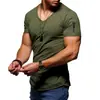 Comercio exterior transfronterizo nueva camiseta de manga corta para hombre estilo europeo y americano cuello en V para hombre color liso ajustada camiseta básica suministro directo del fabricante talla europea