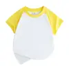 Ropa infantil de verano de algodón puro, raglán, color de contraste, cuello redondo, color liso, manga corta, camiseta absorbente de sudor, ropa para clase de bricolaje, camisa de trabajo, ropa de grupo
